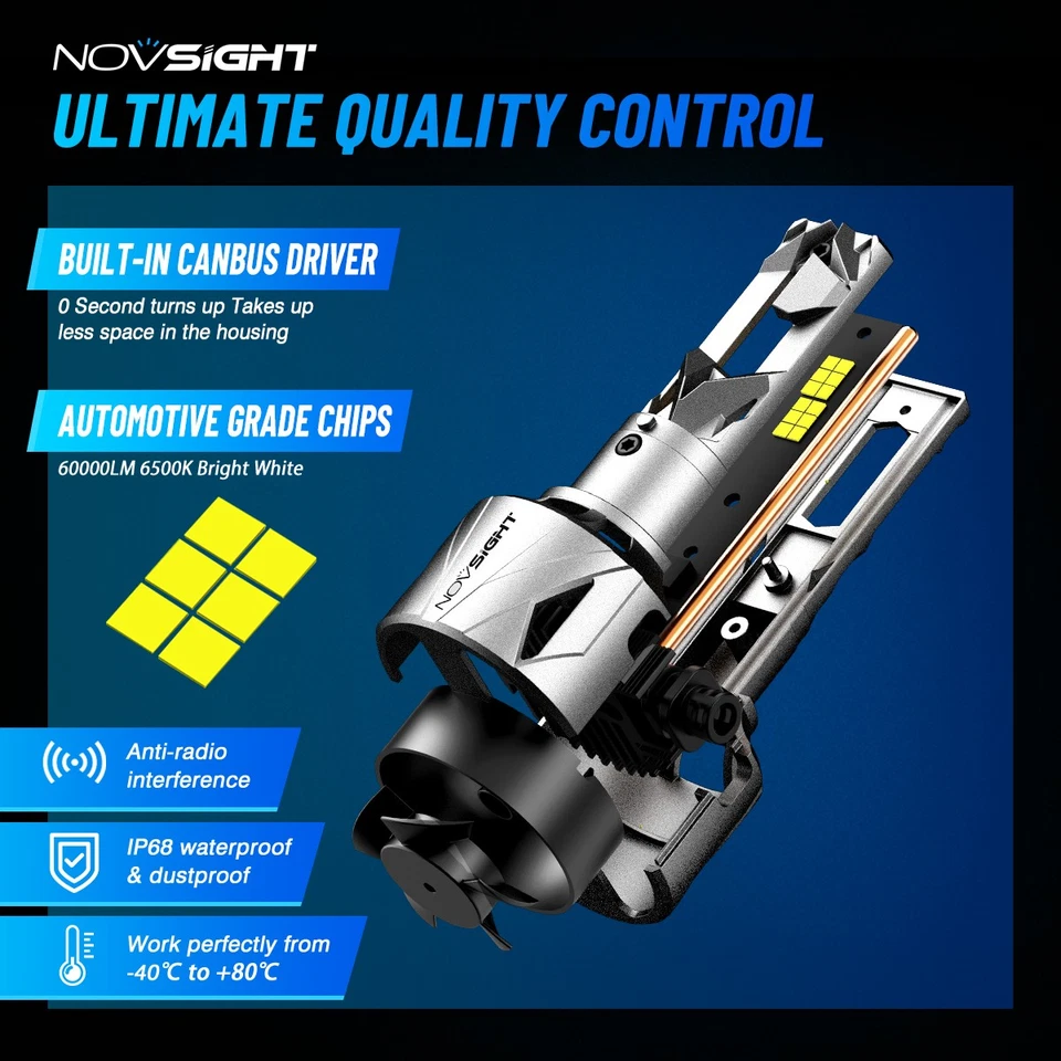 NOVSIGHT H4 9003 LED Headlight Globe Kit Hi/Low Beam 60000lm 6500K Bright White - image 4 of 4