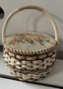 Vintage Sewing Box Sewing Basket Embroidered Accessory Case Retro JAPAN