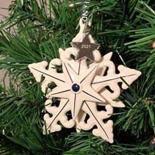 Pandora 2021 White Porcelain Star Snowflake Hanging Christmas Tree Ornament NEW