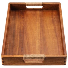 16.5 X 12 Inches Acacia Wood Serving Tray, Large Wooden Food Trays with Handles,
