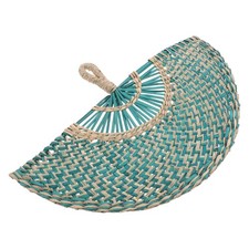 Asian Woven Fan: Handmade Straw Woven Semicircle Fan Wall Art - Rustic