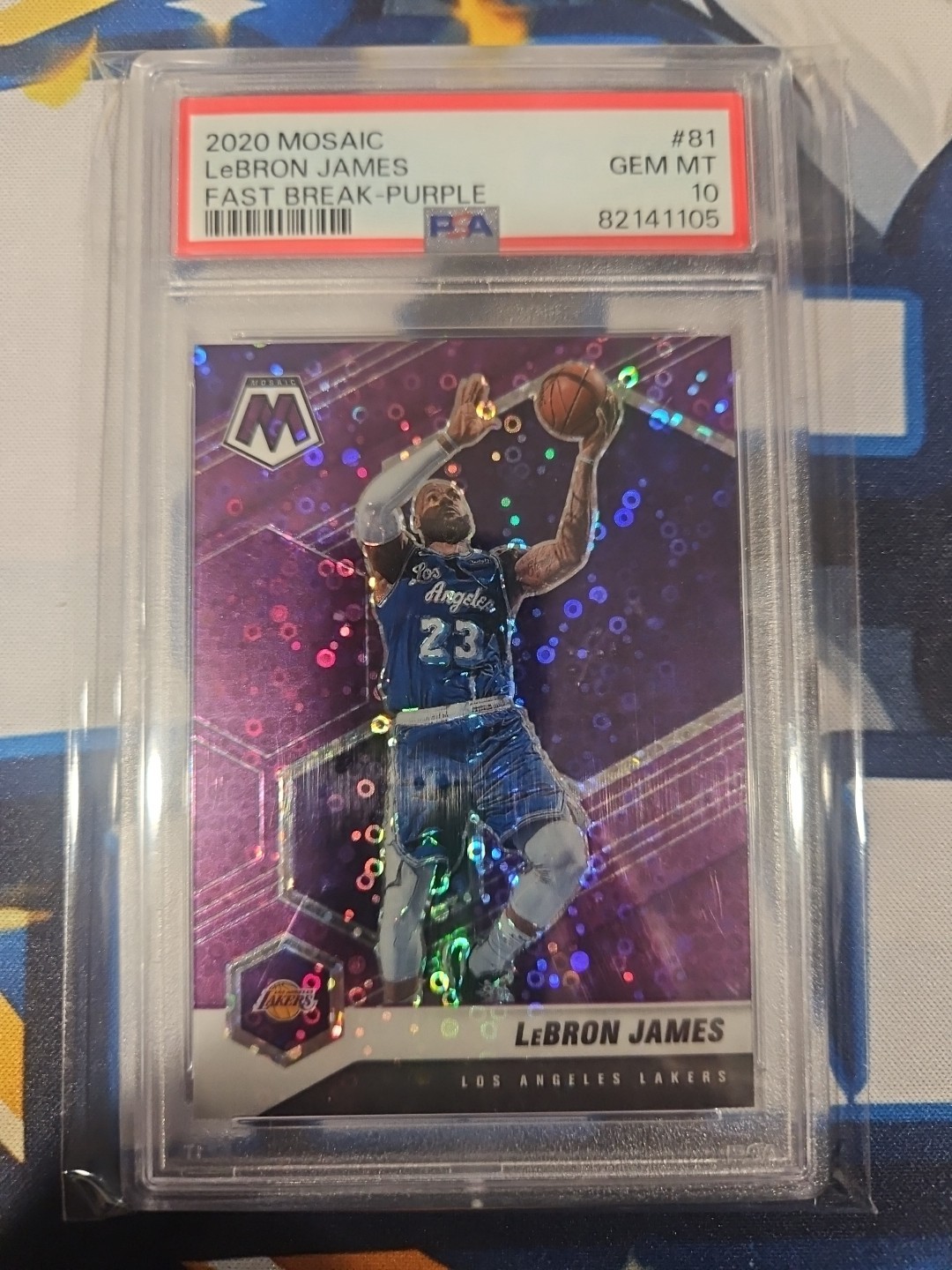 2020 Panini Mosaic Fast Break Purple Prizm #81 LeBron James Lakers 32/50 PSA 10