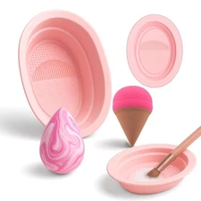 Makeup Brush Cleaner Bowl – Foldable Silicone Makeup Brush Cleaning Mat & Pad,