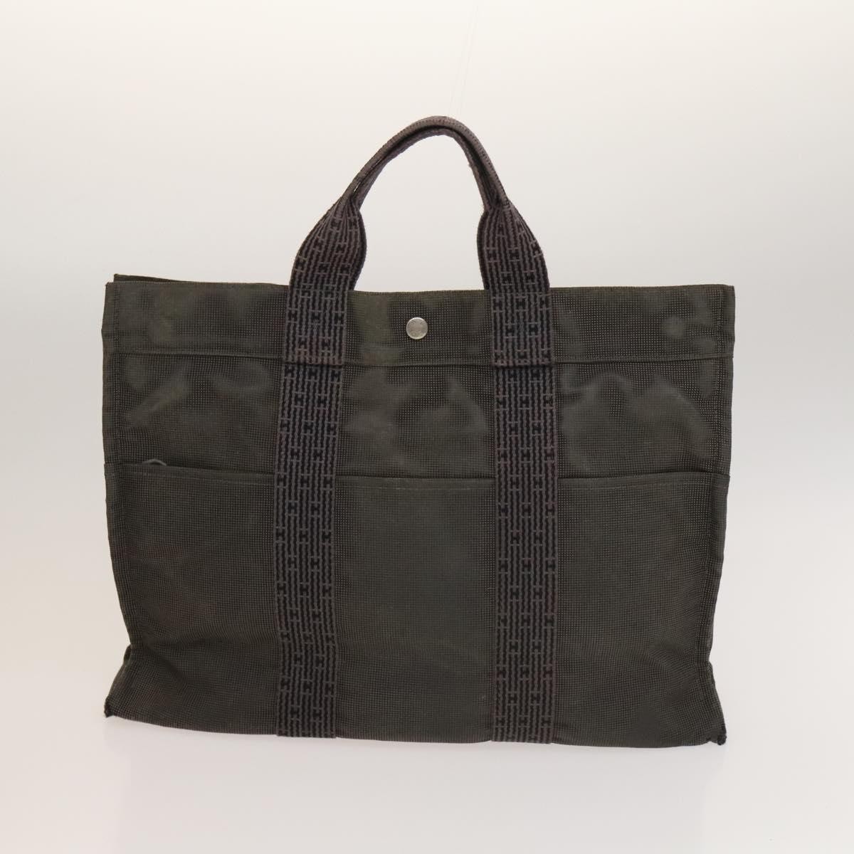 HERMES Her Line Tote Bag Canvas 2Set Gray Black Silver Auth