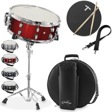 Snare Drum Set w/ Remo Head - Beginner Student Band Drum Kit w Padded Bag, Stand