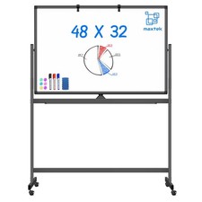 Rolling Dry Erase Board 48 x 32, Double-Sided Mobile White Board, Large Porta...