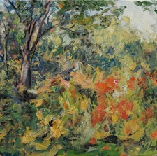 Art Original Oil Painting by RM Mortensen "Hidden Place" Flowers Garden 12"x12"