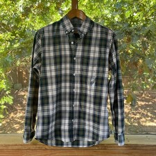 Gap Mens Long Sleeve Slim Stretch Green Plaid...