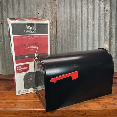NEW Gibraltar EXTRA LARGE MAILBOX Black Steel Stanley Post-Mount ST200B00 - Image 1 of 4