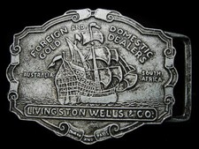 LF13102 VINTAGE 1970s  LIVINGSTON WELLS  CO GOLD DEALERS  BELT BUCKLE