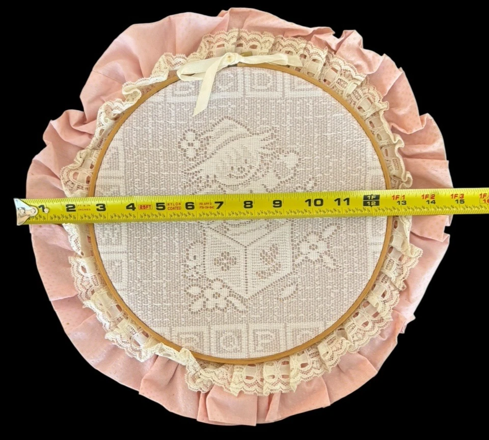 Clown Wall Hanging Lace Net Homemade Wooden Hoop Round 7.5" Cross Stitch - Image 2 of 4