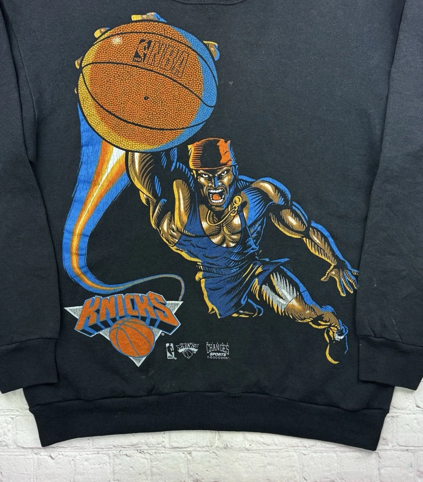 RARO Vintage Anos 90 NBA New York Knicks Dunk Man Super Hero Moletom Mudanças 1993 - Imagem 3 de 4