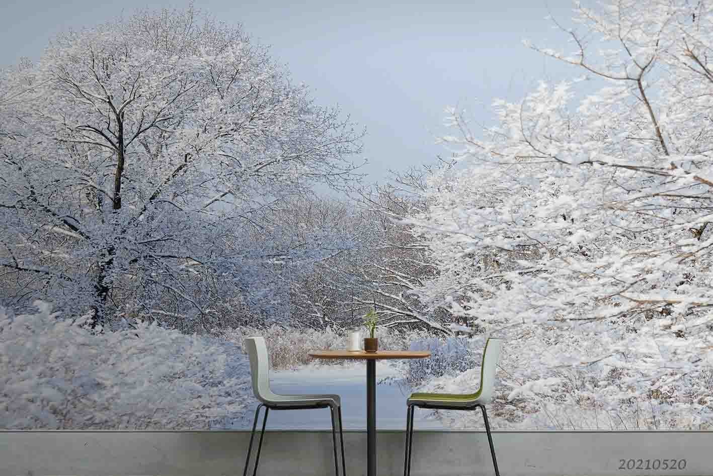 3D Forest Snow Winter Landscape Wall Murals Wallpaper Murals Wall Sticker