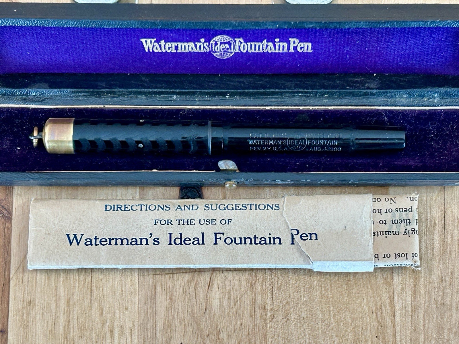 Antique Waterman 0852 1/2V BCHR Gold Filled Ring Top Fountain Pen Pat 1903 w/Box