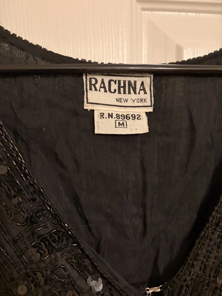 复古 RACHNA 背心白色亮片串珠刺绣开口女式 M 码 — 第 3/4 张图片