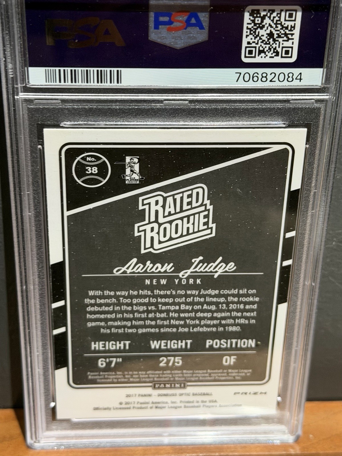 HOLO PSA 9 2017 AARON JUDGE RC DONRUSS OPTIC #38 view 4