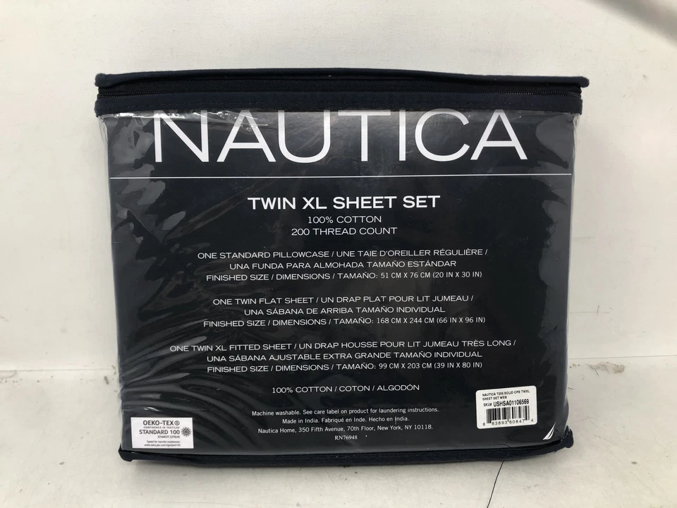 Nautica Twin Xl Sheet Set Cotton Percale Bedding,Captains Navy - Image 4 of 4