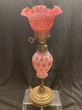 Large Vintage Banquet  Fenton Cranberry Glass Coin Dot & Hobnail Table Lamp