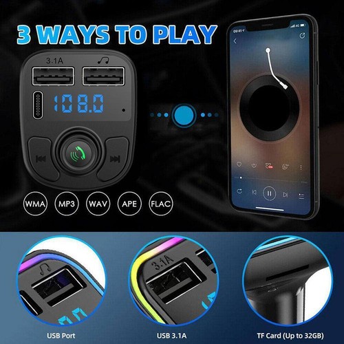 NEW Handsfree Bluetooth FM Transmitter Car Radio MP3 Charger USB Adapter Y0H9 - Afbeelding 3 van 9