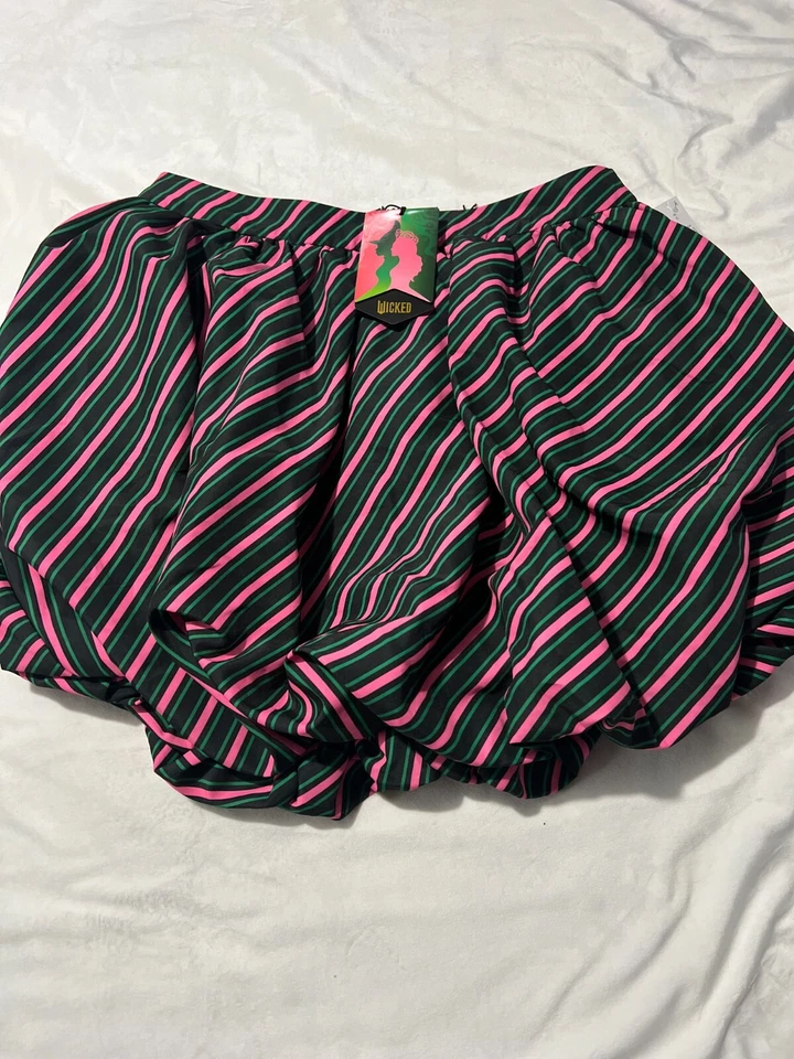 Wicked Paul Tazewell 泡泡迷你裙黑色绿色粉红色条纹全新带标签 — 第 2/4 张图片
