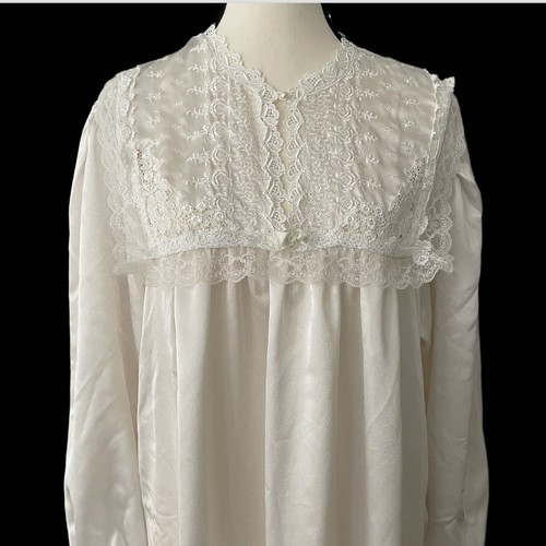 Vtg Christian Dior Nightgown House Dress Nightie Lace Ruffle Lingerie Coquette M - 第 6/12 張圖片