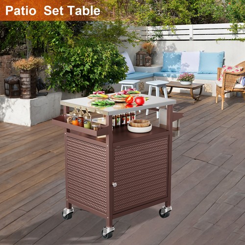 TECSPACE Brown Outdoor Grill Cart with Storge Cabinet for BBQ Backyard Camping - Picture 8 of 12