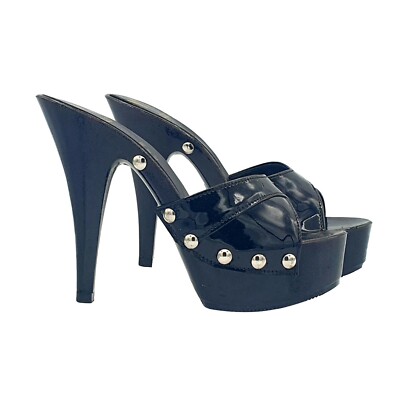 High Heeled Clogs With Black Patent Strap Made In Italy MY89X - Main Image