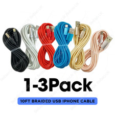 10Ft Braided USB Charger Charging Cable For Apple iPhone 14 13 12 11 X iPad Cord