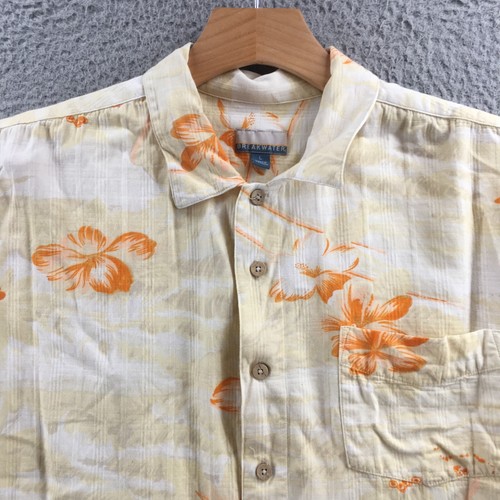 Breakwater Button Up Shirt Mens L Yellow Floral Short Sleeve Collared Pocket - Picture 2 of 15