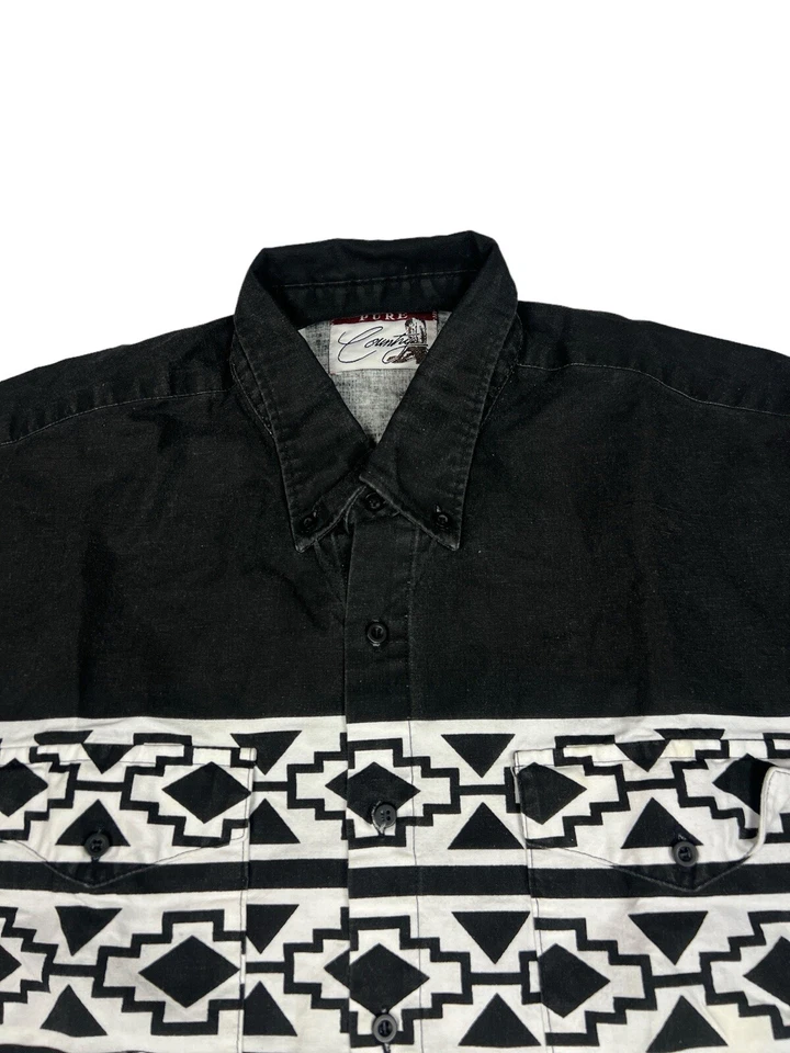Camisa vaquera vintage Pure Country Western con botones diseño azteca para hombre XL. Foto 2 de 4