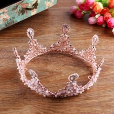 7cm Tall Pink Rose Gold Drip Crystal Large Crown Wedding Prom Party Pageant
