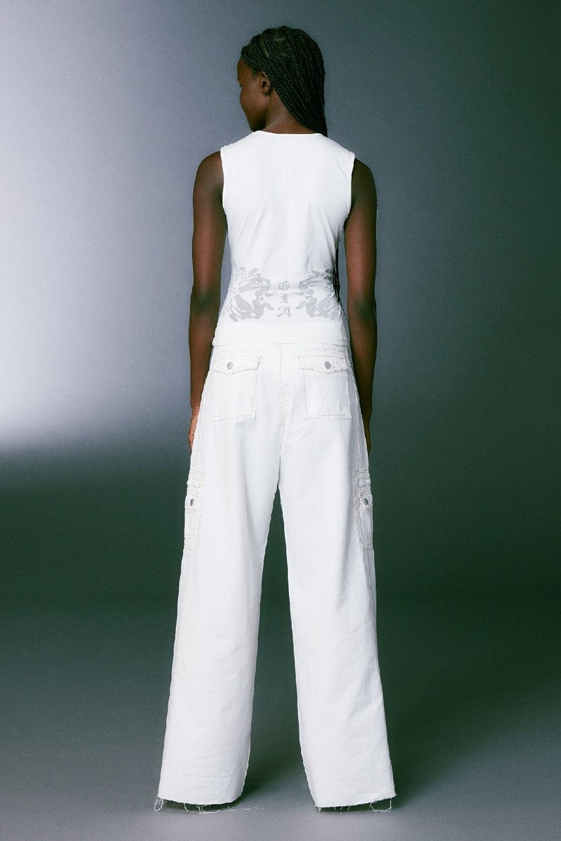 I.AM.GIA Harlen Cargo Stitching Flare Frayed Leg Denim White I.AM.GIA Harlen Cargo Stitching Flare Frayed Leg Denim White