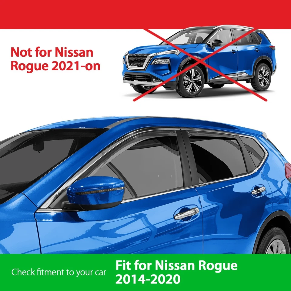 Rain Guards Vent Visors Shade for 2014-2020 Nissan Rogue SHATTERPROOF - Image 3 of 4