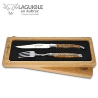 Laguiole En Aubrac - 1 Steakmesser + 1 Gabel - Linde - Besteckset Frankreich