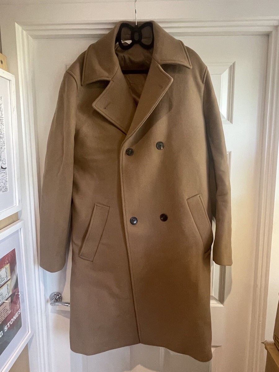 Men's ZARA ORIGINS Wool Coat MEDIUM Beige Camel Double Breasted