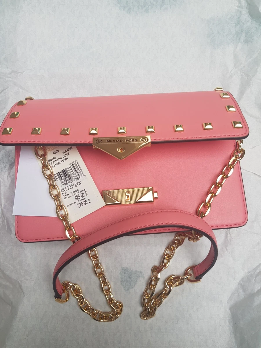 Michael Kors Cece Studded Medium Flap Crossbody Bag Clutch BNWTS Tea Rose Pink