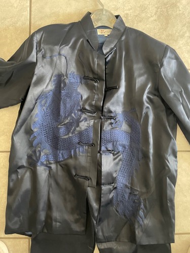 VINTAGE KAIYU Men’s Japanese Set From Japan Navy Dragon Top/Pant Size L - Picture 10 of 12