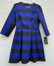 NWT Trafaluc by Zara Long Sleeve Dress Stripes Black Blue SZ S