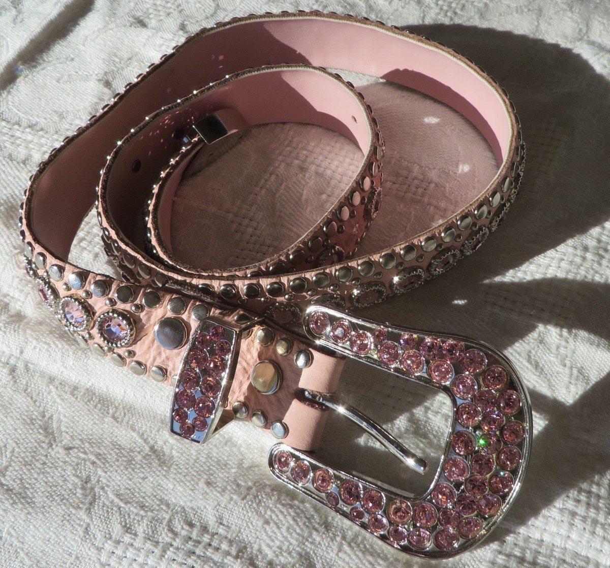KIPPYS BELT Jean PINK W/ Crystals Silver tone Studs Hardware 