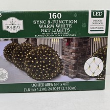 Holiday Time - 160 Sync 8 Function Warm White Net LED Lights Green Wire 6'x4'