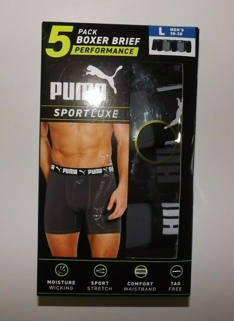 PUMA 5 PK Black Gray Boxer Briefs Underwear Performance Sz Large 36-38 Mens  for sale online | eBay