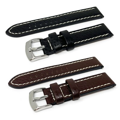 Uomo Pelle Cinturino Orologio Buffalo Grano Cucito Forte Nero