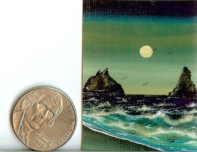 PRINT 2x1.5 Inch GLOSSY Sunset Seascape Boat Dollhouse PRINT 1:12 Scale HYMES