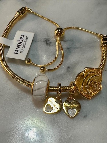 Pandora Genuine Gold Plated SLIDER Bracelet, MOTHER/DAUGHTER 3 CHARM GIFT BOX - Picture 10 of 10