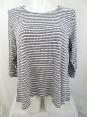 Sonoma Goods for Life Size 1X Neutral/Grey 3/4 Sleeve Round Neck Top