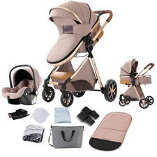 New 3 in 1 Baby Stroller with Safety Baby Car Seat Base Super Quality V9 Model