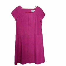 Saks Fifth Avenue Folio Collection 100%  Linen Pink Dress Short Sleeves Size 10