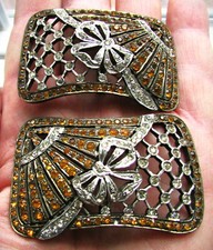 Antique Sash Shoe Buckles 2 Cut Steel Rhinestones Striking Art Nouveau Deco