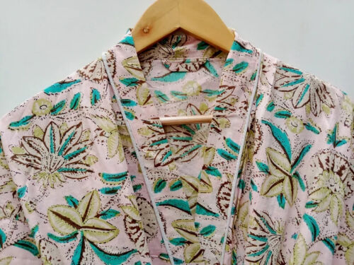 Indian Floral Printed 100% Cotton Robe Long Kimono Sleepwear Night Kimono Dress - Picture 2 of 6
