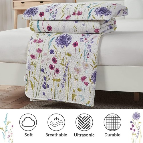 Quilted King Size Floral Bedspread - Portable Lightweight Summer Blanket & Shams - Picture 8 of 8